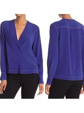rag & bone Cobalt V-Neck Long Sleeve Silk Blouse